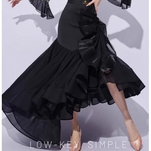 Black ballroom dance skirts for women girls flamenco waltz tango foxtrot smooth dance long swing skirts with fishbone for female